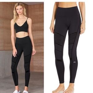 Alo Yoga Flocked High Waisted Moto Leggings Black Velvet -XXS